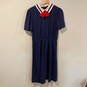 Vintage Navy Sailor Collar Dress - L/XL